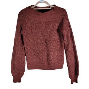 Red by EX Madder Brown Off Shoulder Cable Knit Sweater Women Size XS NWT